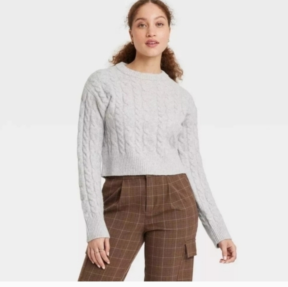 A New Day Cable-Knit Sweater Womens Pullover Crew Neck Long Sleeve Gray Size XXL